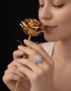 girl with golden rose