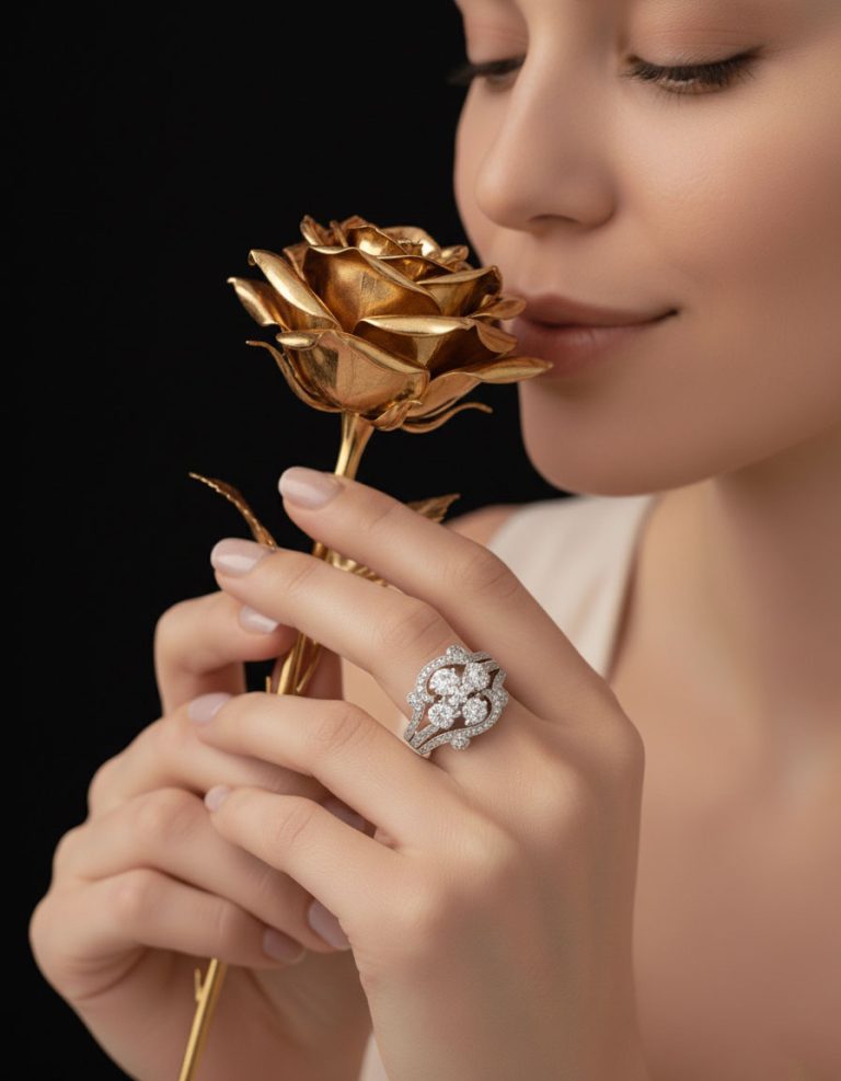 girl with golden rose