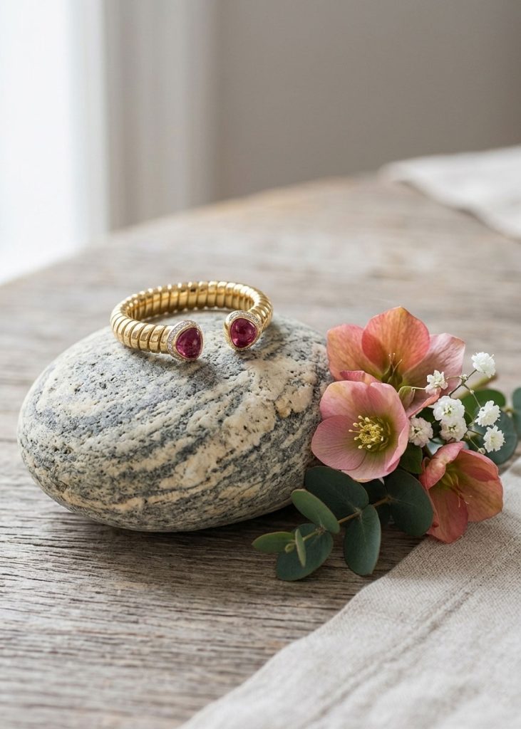 gold bracelet with orchids